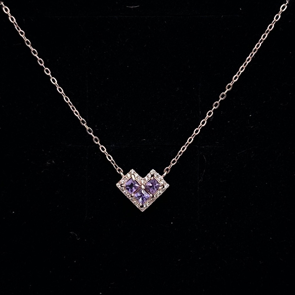 Dainty pink sapphire heart necklace 18l rose gold over s925